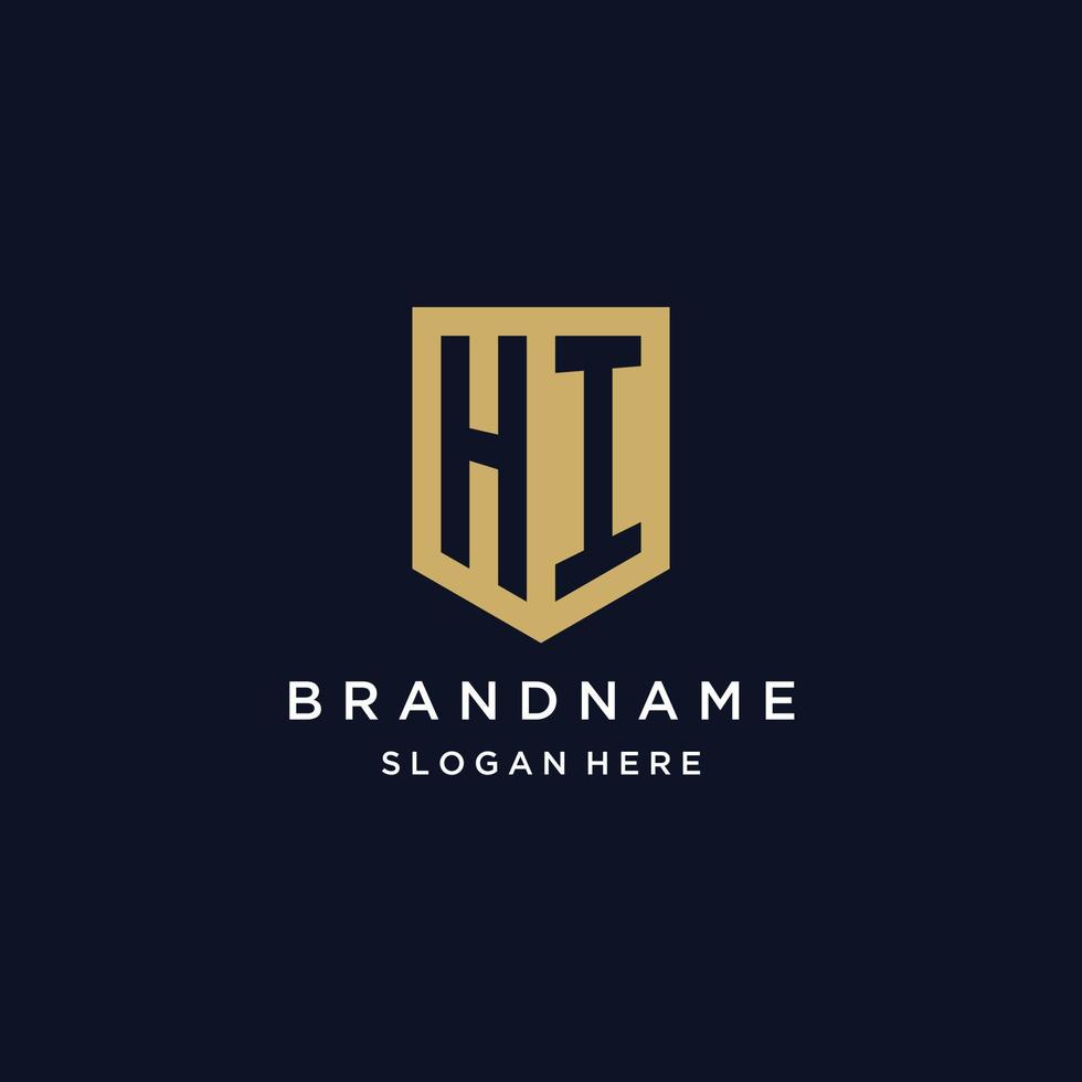 HI monogram initials logo design with shield icon vector