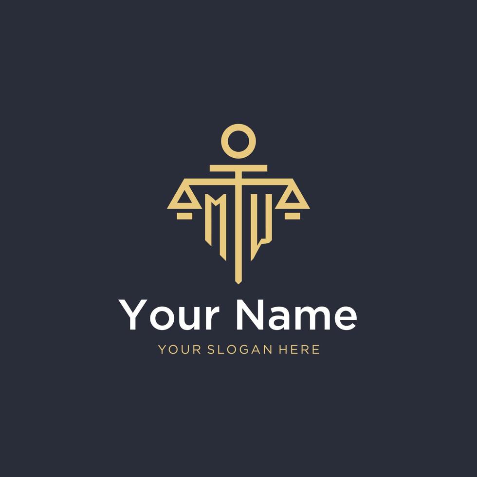 MW initial monogram logo with scale and pillar style design vector