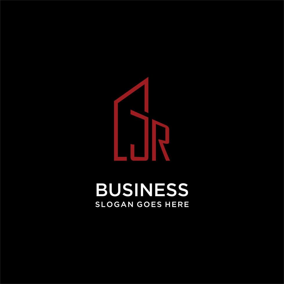 JR initial monogram with building logo design vector