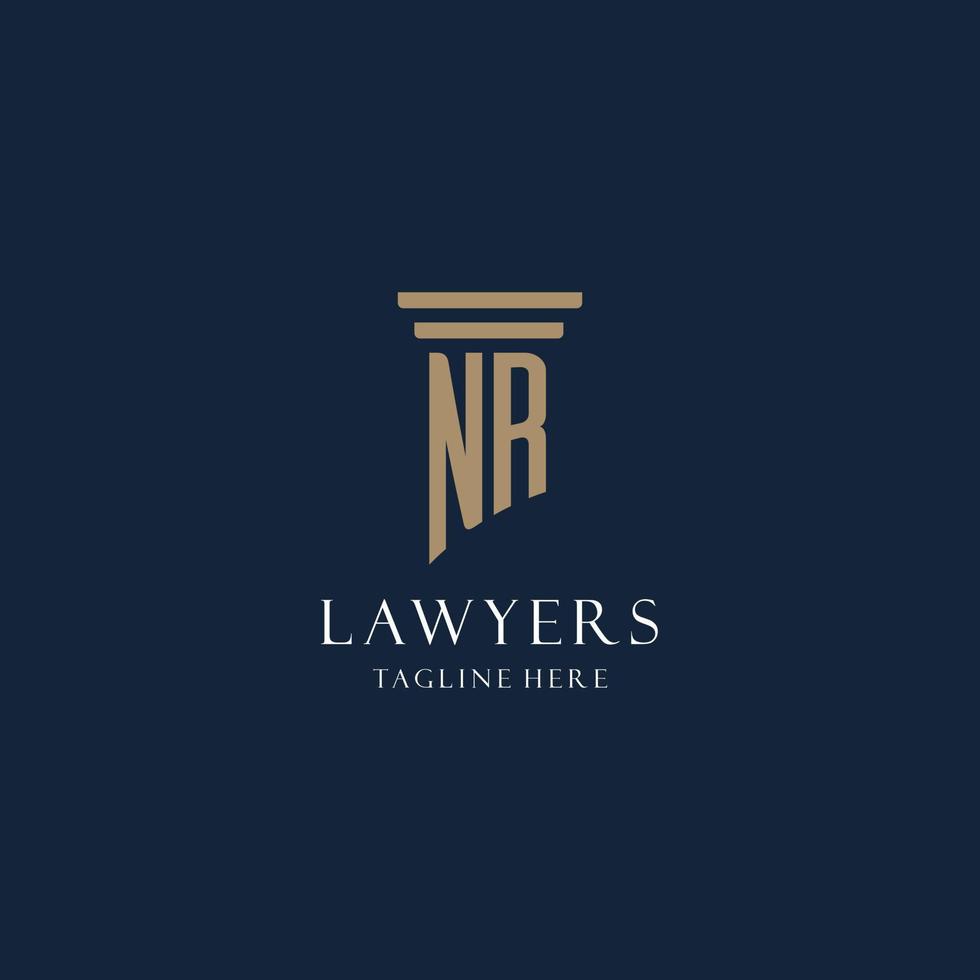 logotipo de monograma inicial nr para bufete de abogados, abogado, defensor con estilo pilar vector