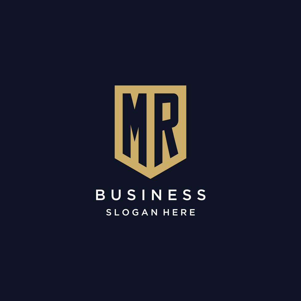 MR monogram initials logo design with shield icon vector