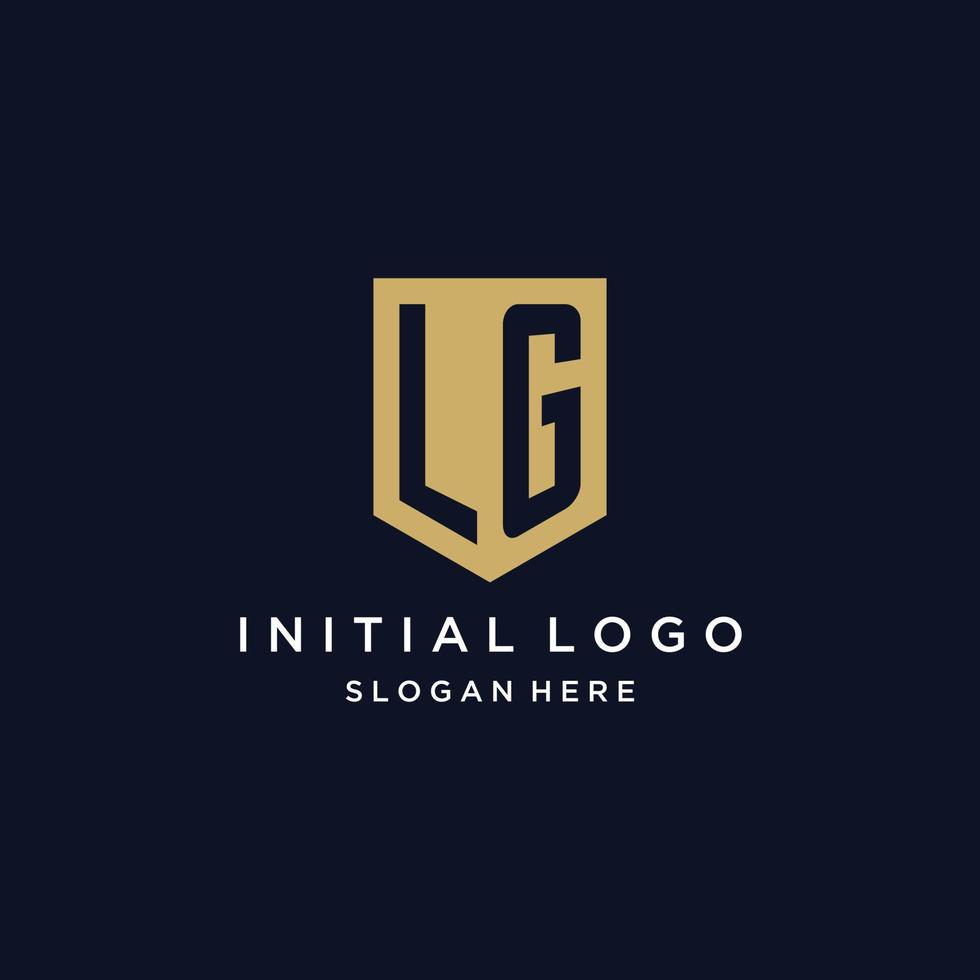 LG monogram initials logo design with shield icon vector