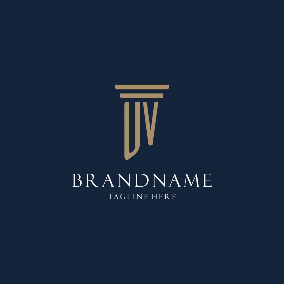 UV initial monogram logo for law office, lawyer, advocate with pillar style vector
