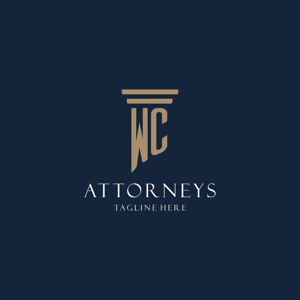 logotipo de monograma inicial wc para bufete de abogados, abogado, defensor con estilo pilar vector