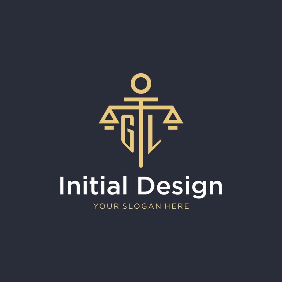 GL initial monogram logo with scale and pillar style design vector