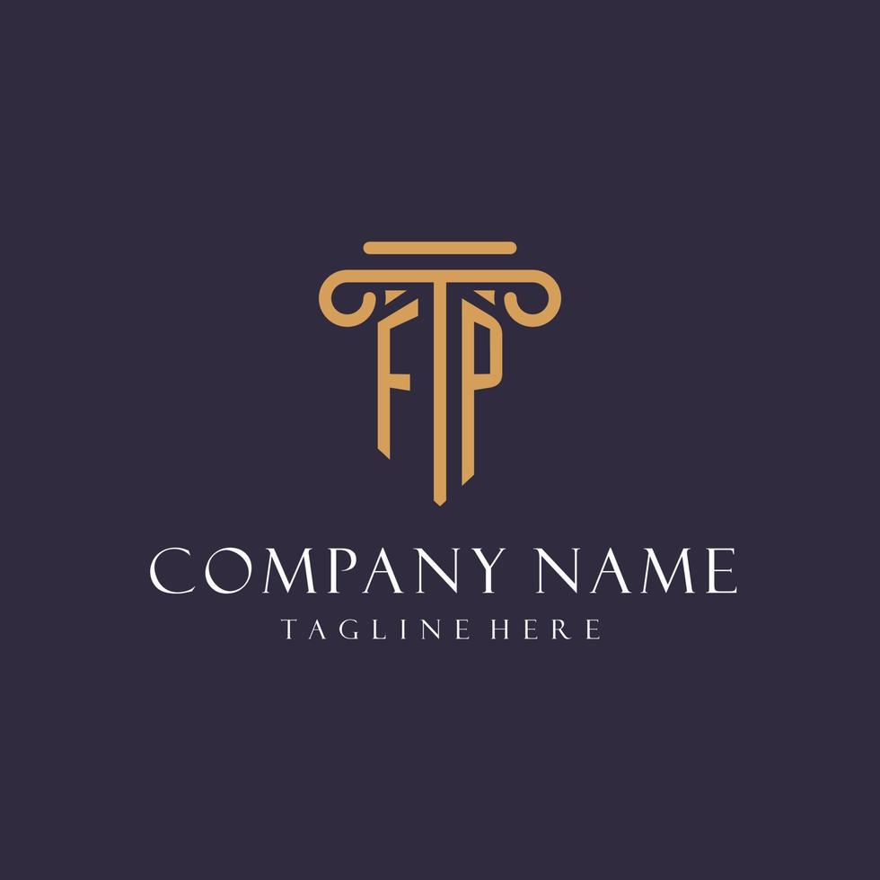 FP monogram initials design for law firm, lawyer, law office with pillar style vector