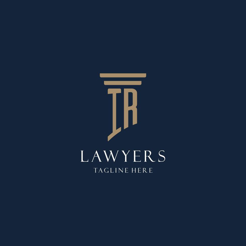 IR initial monogram logo for law office, lawyer, advocate with pillar style vector