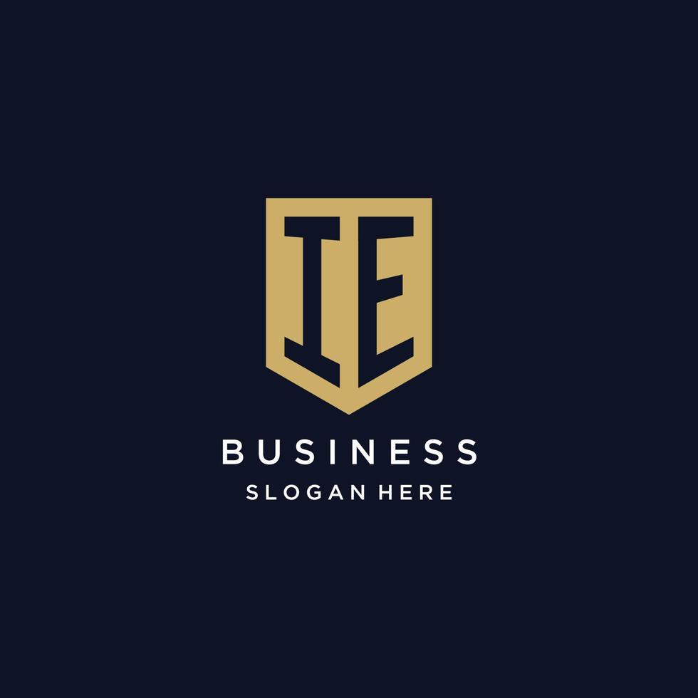 IE monogram initials logo design with shield icon vector