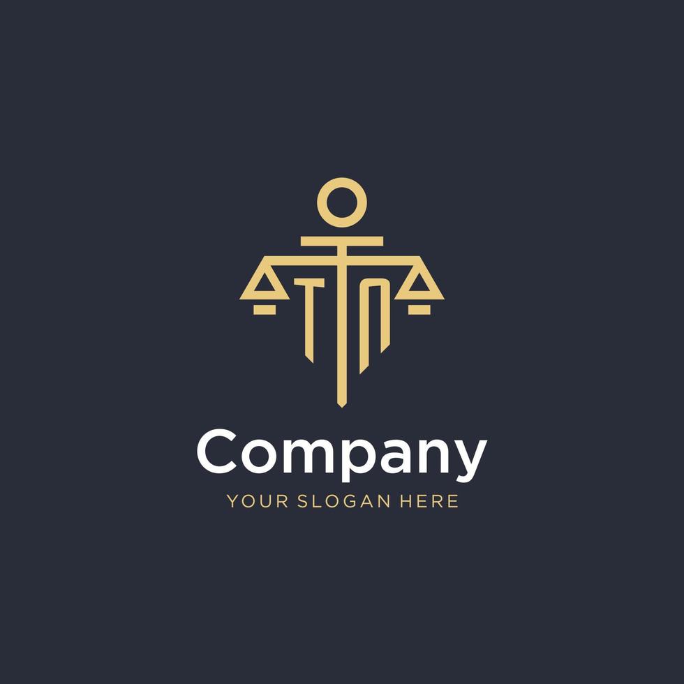TN initial monogram logo with scale and pillar style design vector