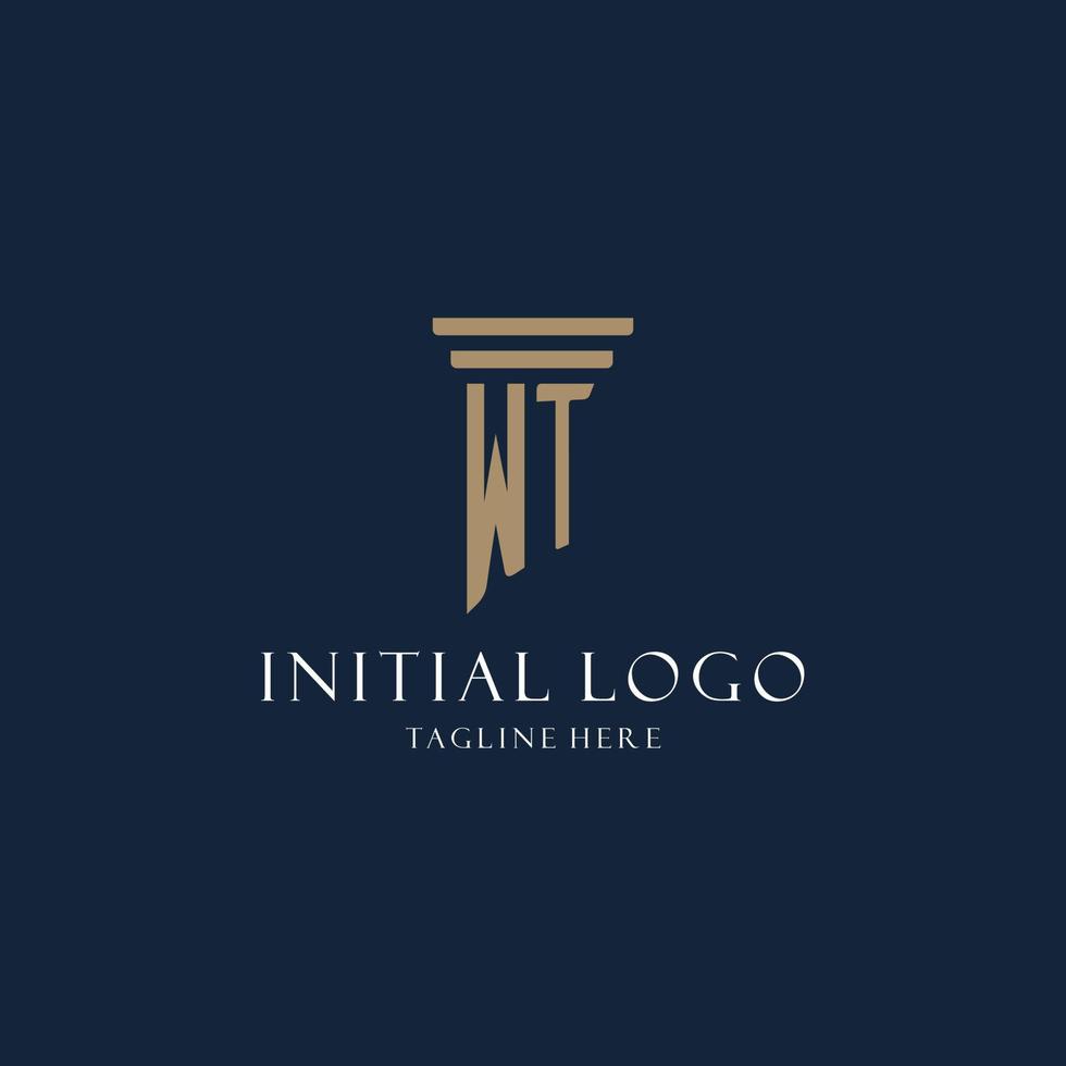 WT initial monogram logo for law office, lawyer, advocate with pillar style vector