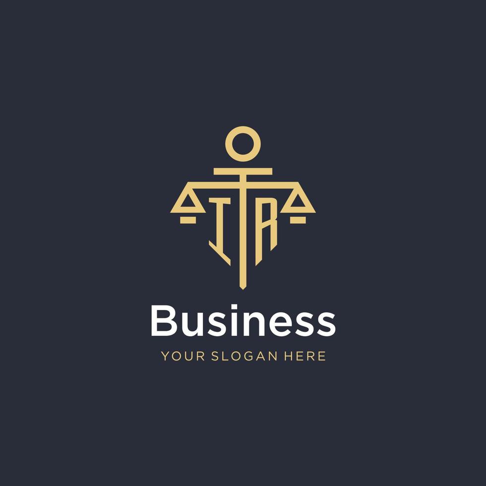 IR initial monogram logo with scale and pillar style design vector