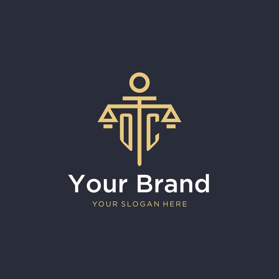 OC initial monogram logo with scale and pillar style design vector