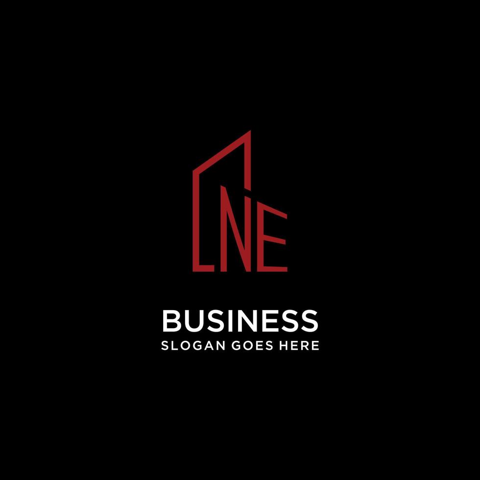 NE initial monogram with building logo design vector