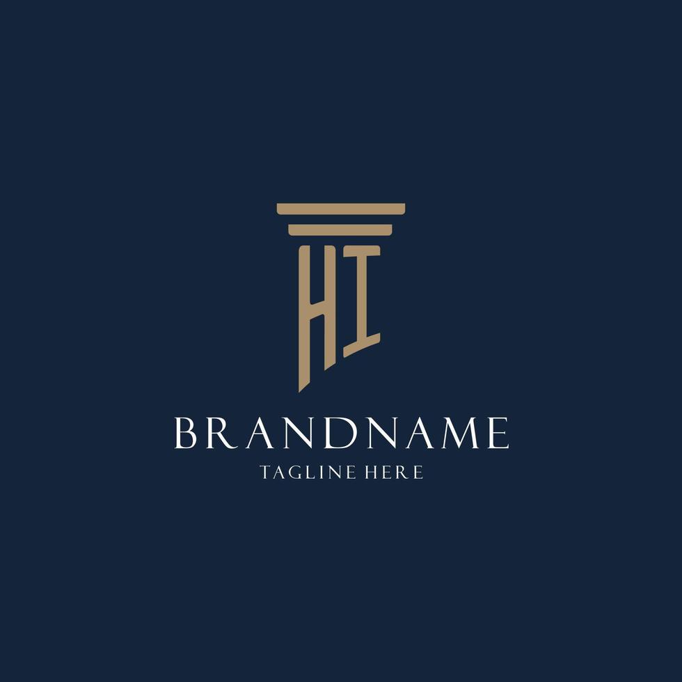 HI initial monogram logo for law office, lawyer, advocate with pillar style vector