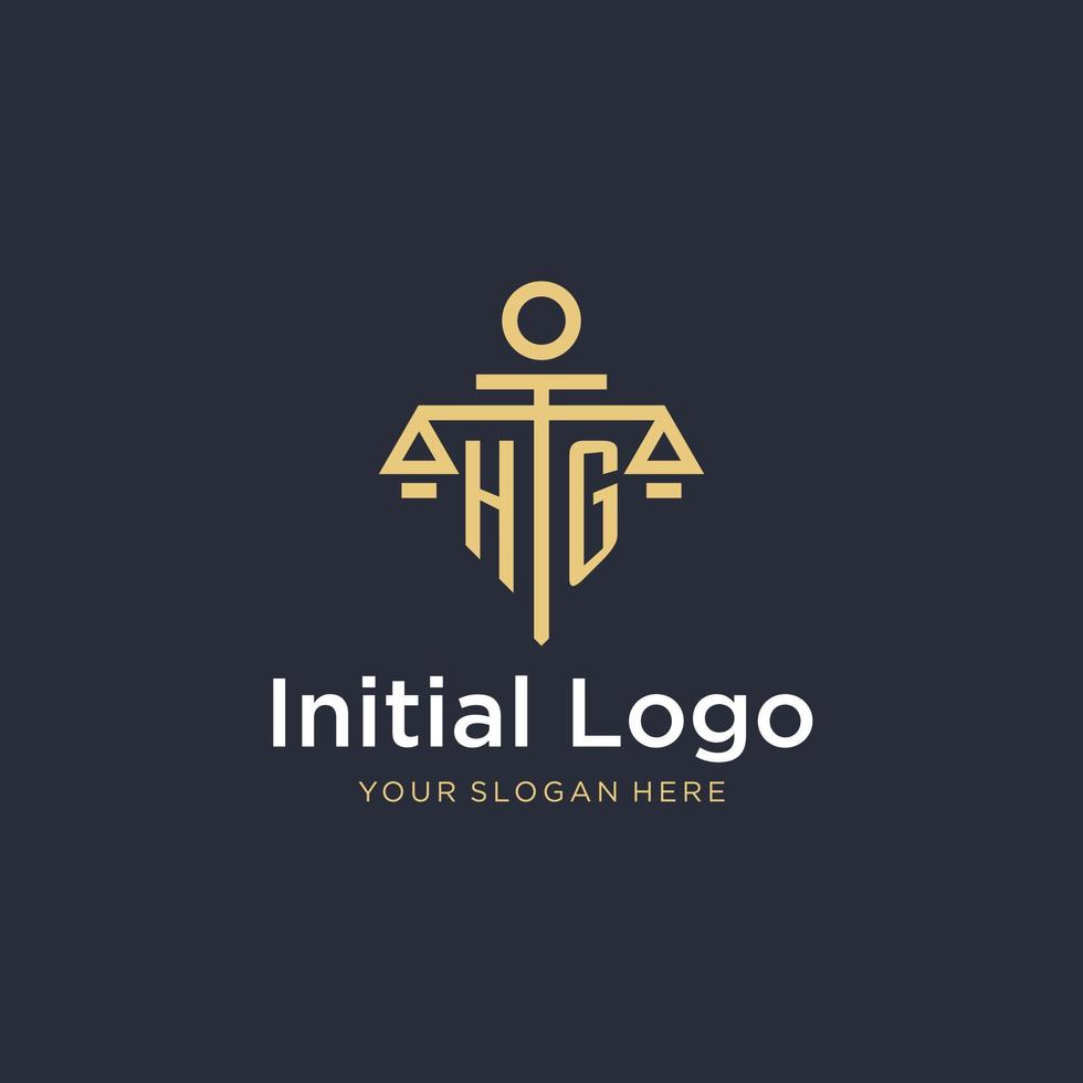 HG initial monogram logo with scale and pillar style design vector