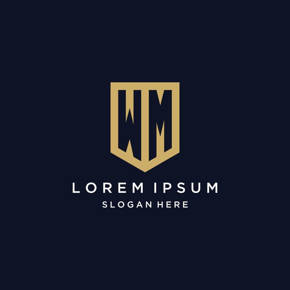 WM monogram initials logo design with shield icon vector