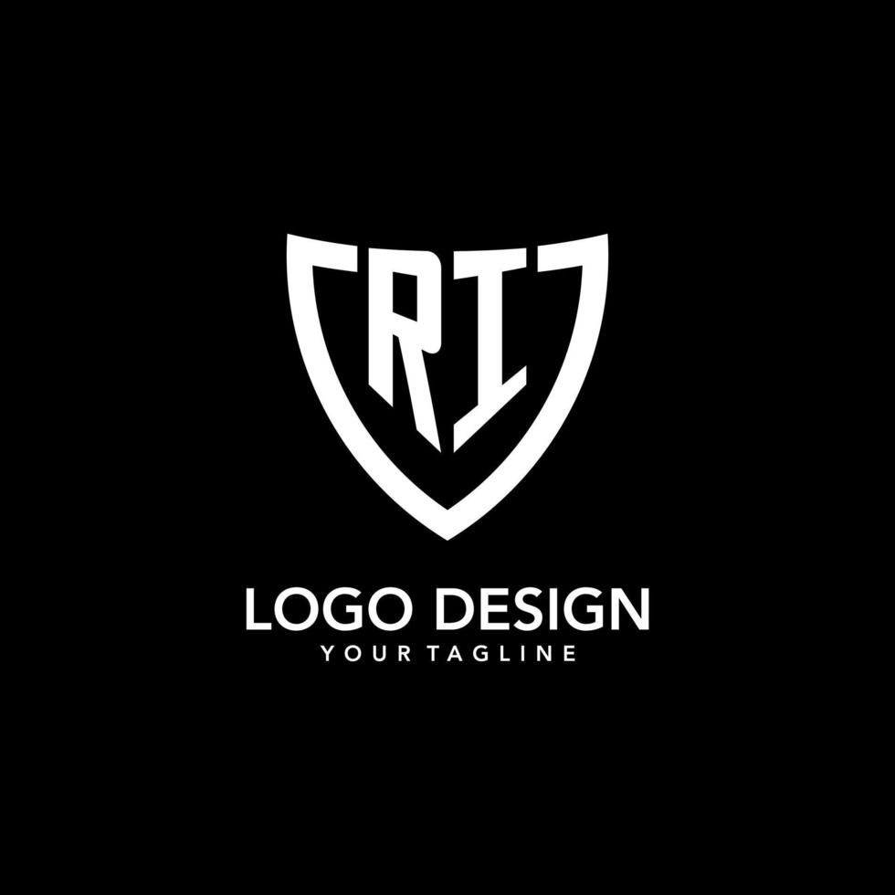 RI monogram initial logo with clean modern shield icon design vector