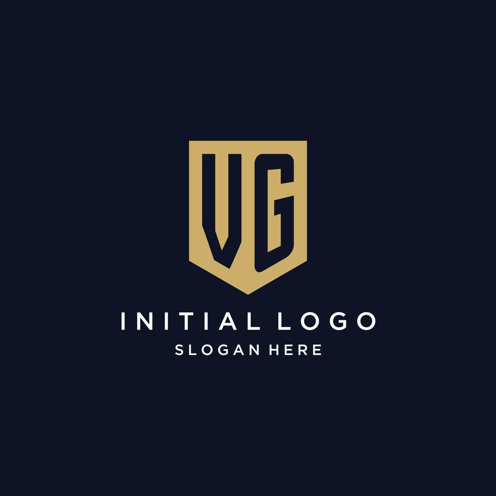 VG monogram initials logo design with shield icon vector