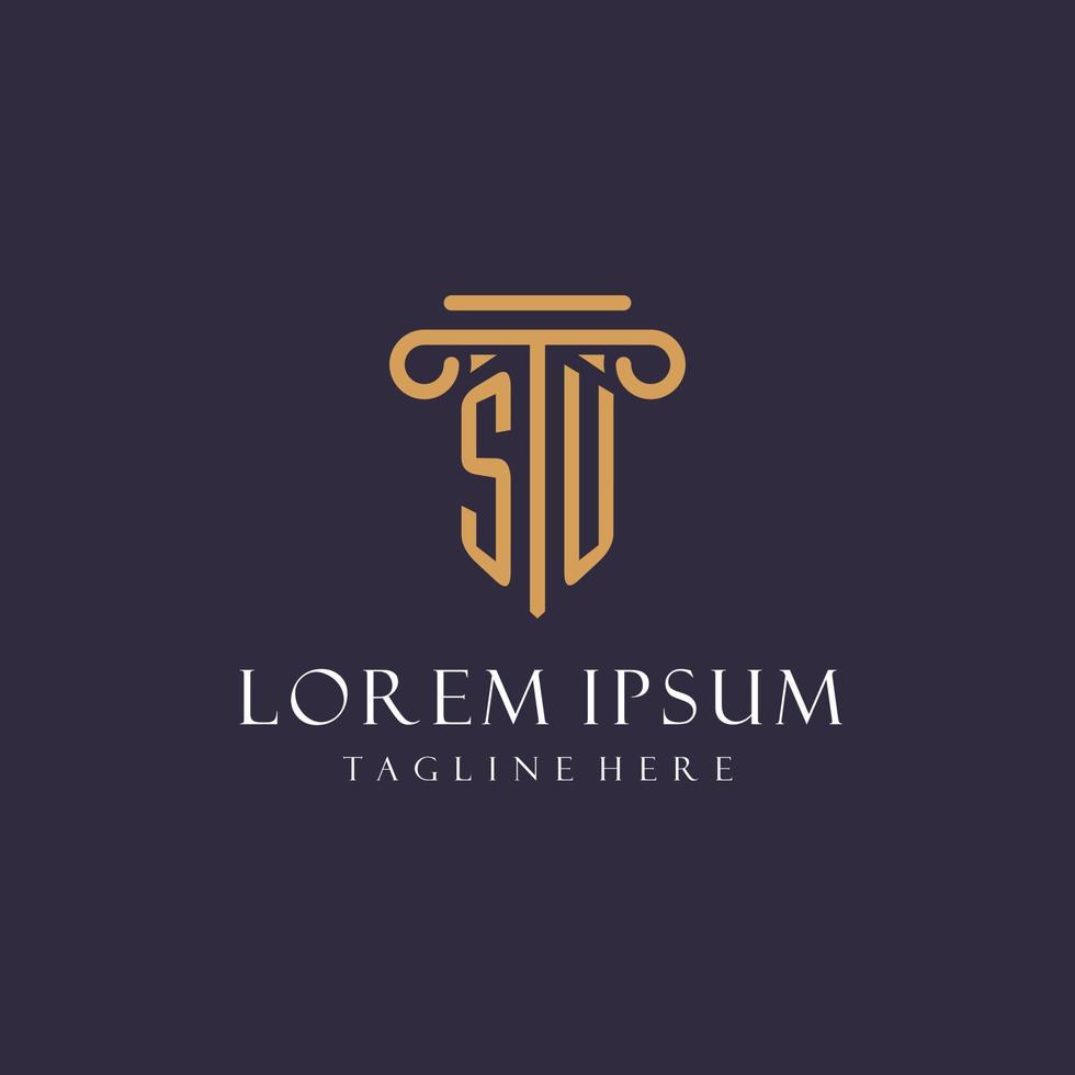SU monogram initials design for law firm, lawyer, law office with pillar style vector