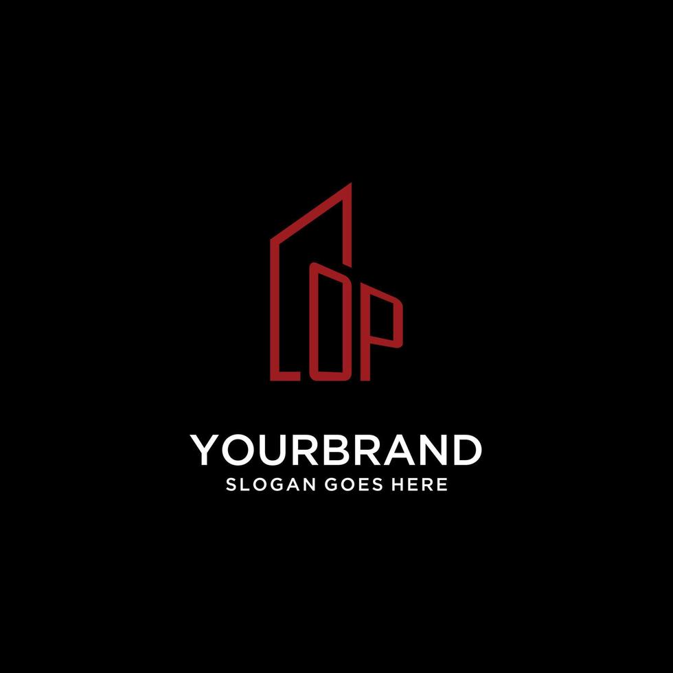 OP initial monogram with building logo design vector