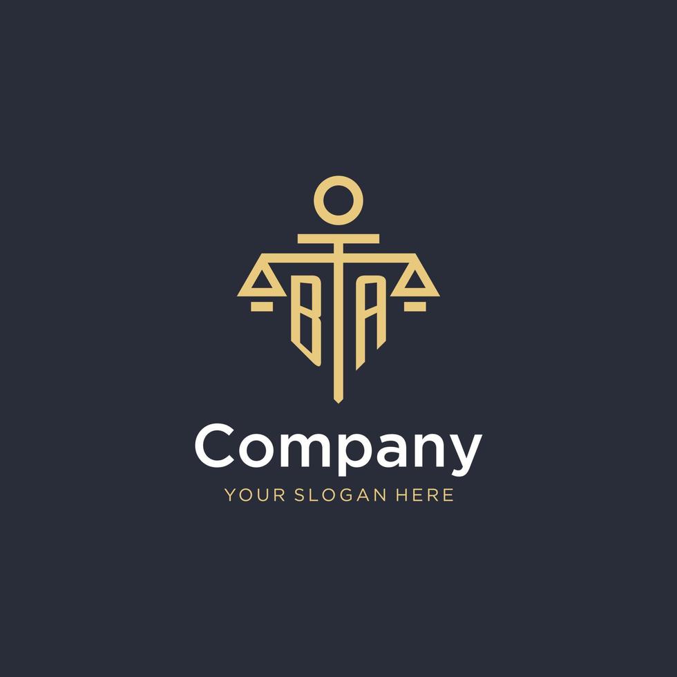 BA initial monogram logo with scale and pillar style design vector