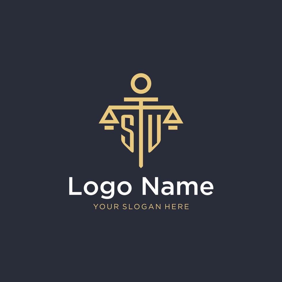SU initial monogram logo with scale and pillar style design vector