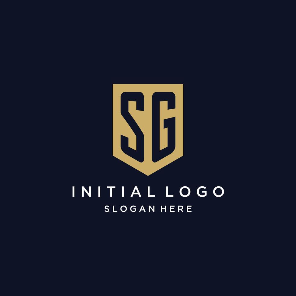 SG monogram initials logo design with shield icon vector