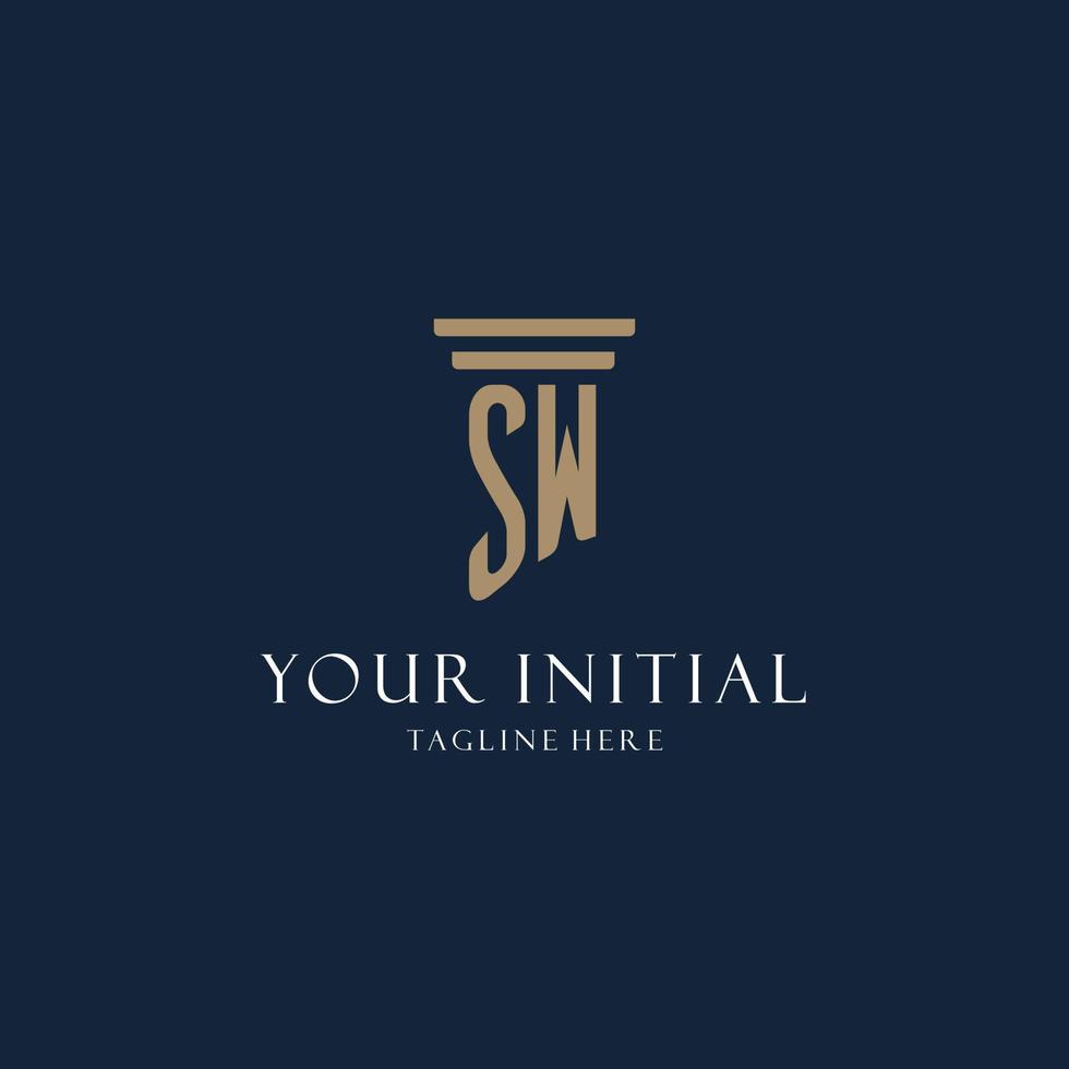 SW initial monogram logo for law office, lawyer, advocate with pillar style vector
