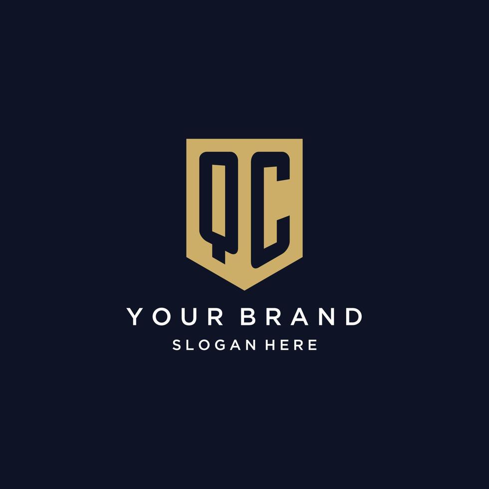 QC monogram initials logo design with shield icon vector