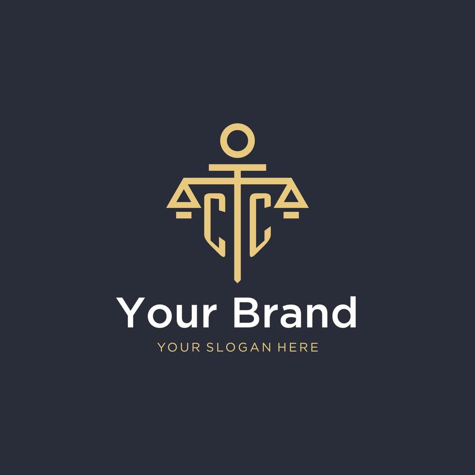 CC initial monogram logo with scale and pillar style design vector
