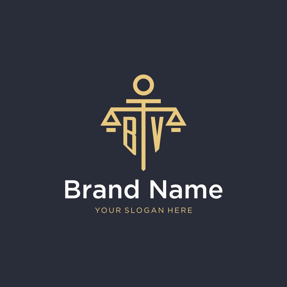 BV initial monogram logo with scale and pillar style design vector