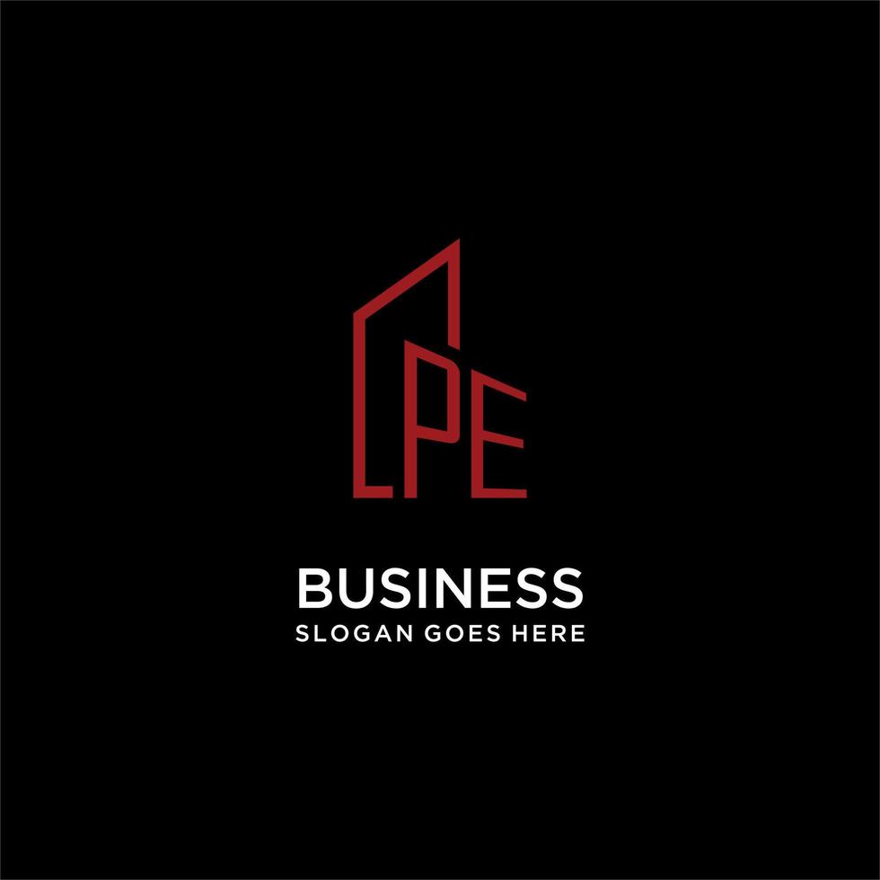 PE initial monogram with building logo design vector