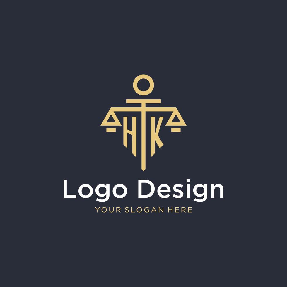 HK initial monogram logo with scale and pillar style design vector