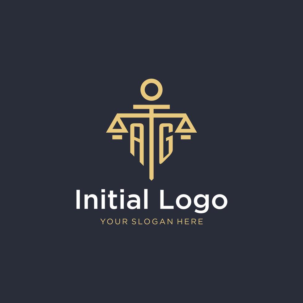 AG initial monogram logo with scale and pillar style design vector