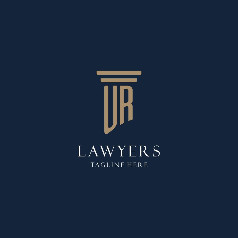 UR initial monogram logo for law office, lawyer, advocate with pillar style vector