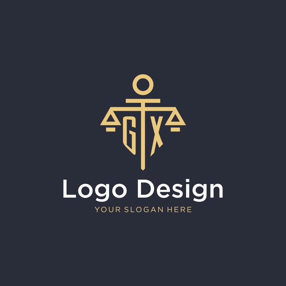 GX initial monogram logo with scale and pillar style design vector