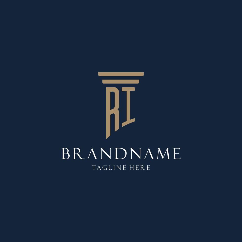 RI initial monogram logo for law office, lawyer, advocate with pillar style vector