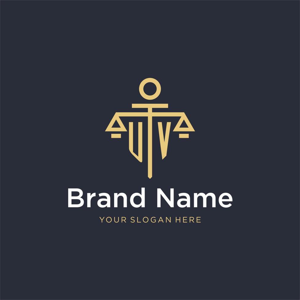 UV initial monogram logo with scale and pillar style design vector