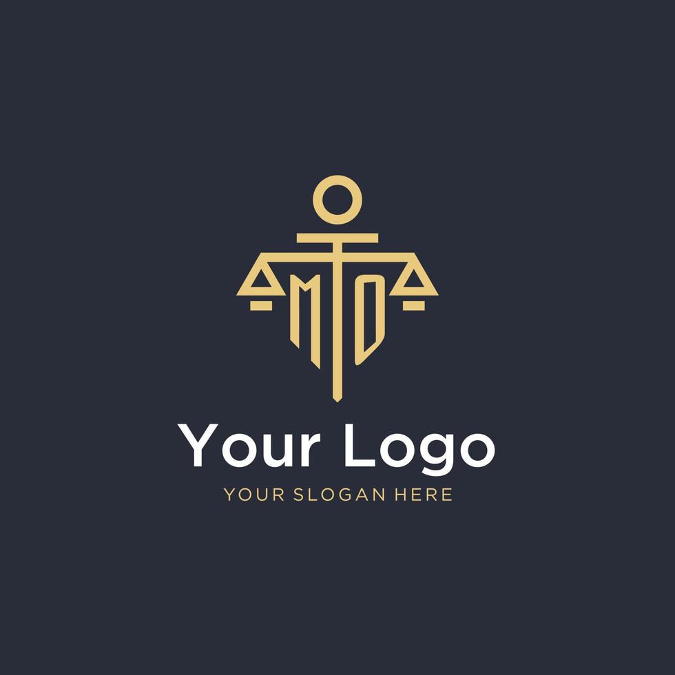 MO initial monogram logo with scale and pillar style design vector