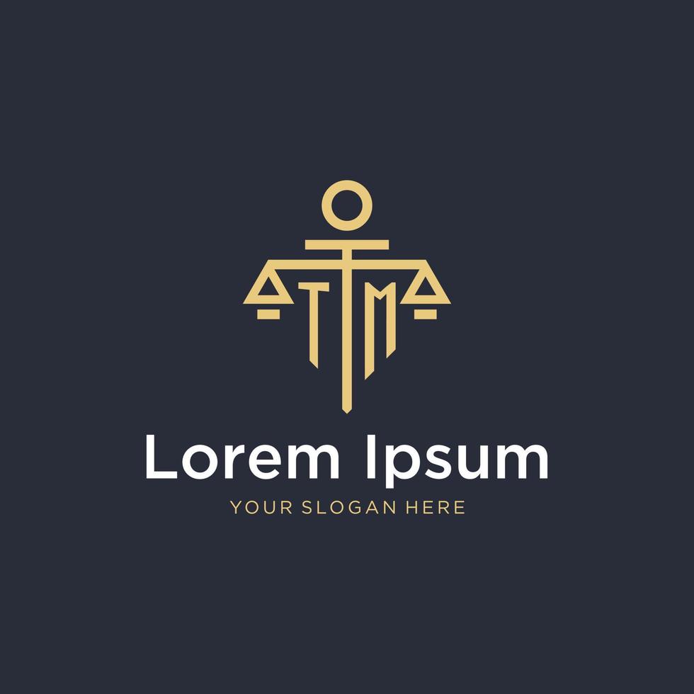 TM initial monogram logo with scale and pillar style design vector