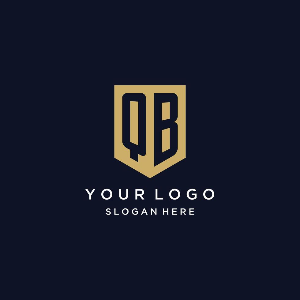 QB monogram initials logo design with shield icon vector