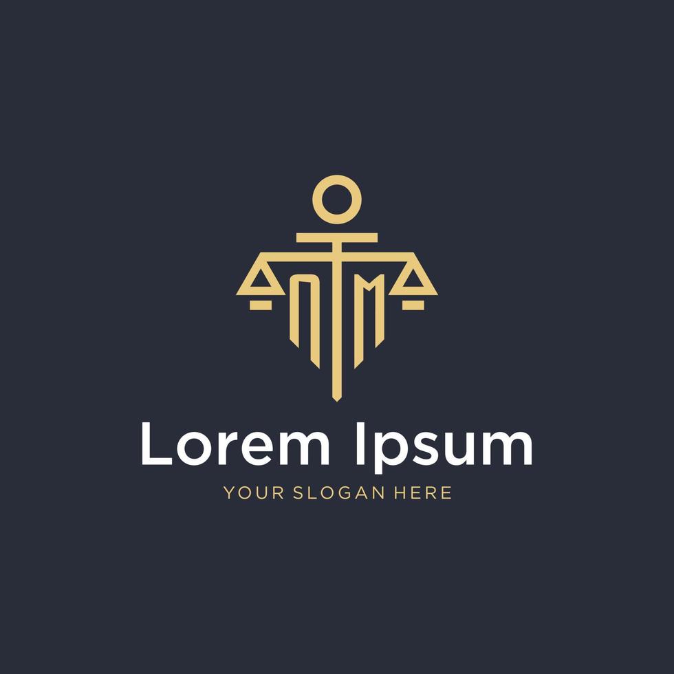 NM initial monogram logo with scale and pillar style design vector
