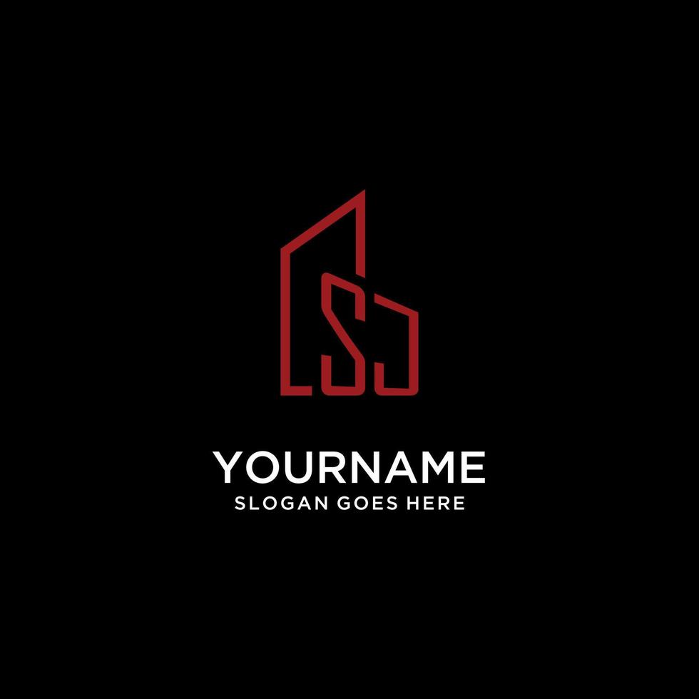 SJ initial monogram with building logo design vector