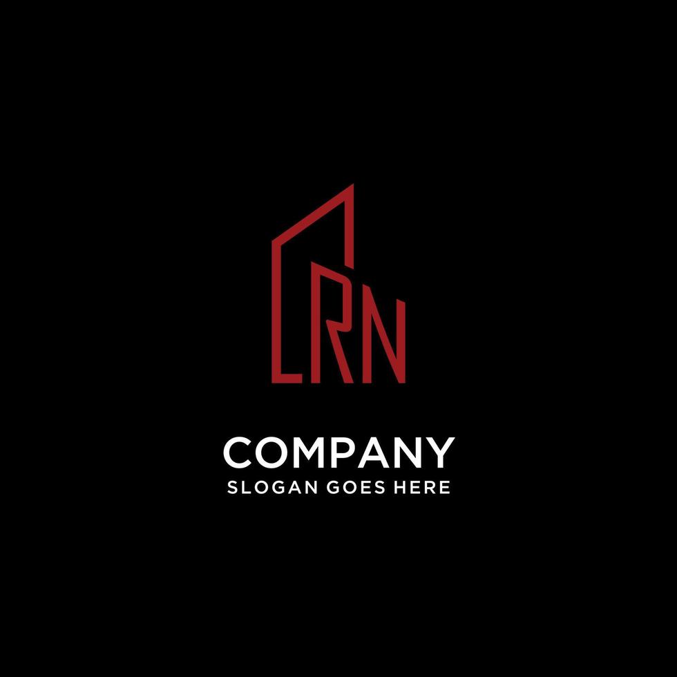 RN initial monogram with building logo design vector