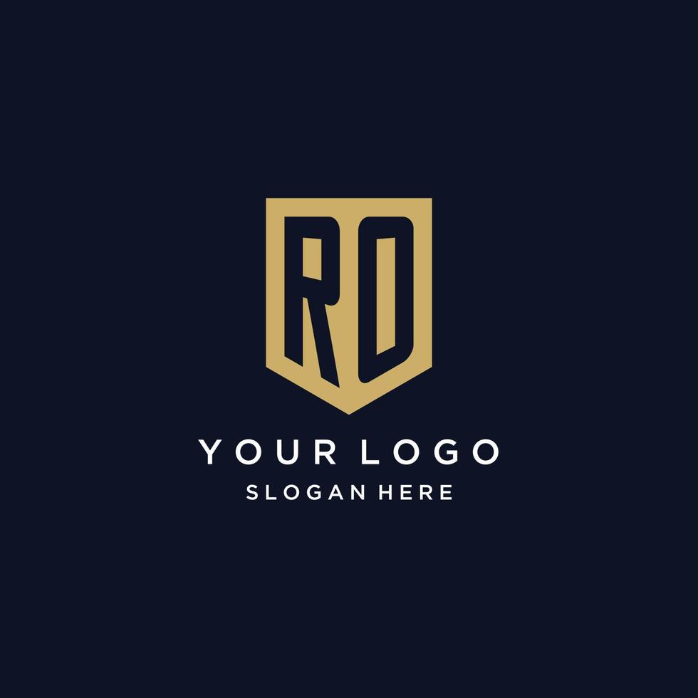 diseño de logotipo de iniciales de monograma ro con icono de escudo vector