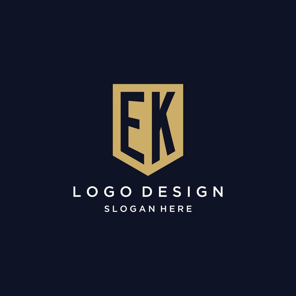 EK monogram initials logo design with shield icon vector