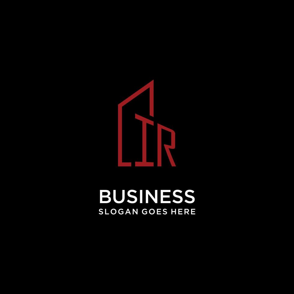 IR initial monogram with building logo design vector