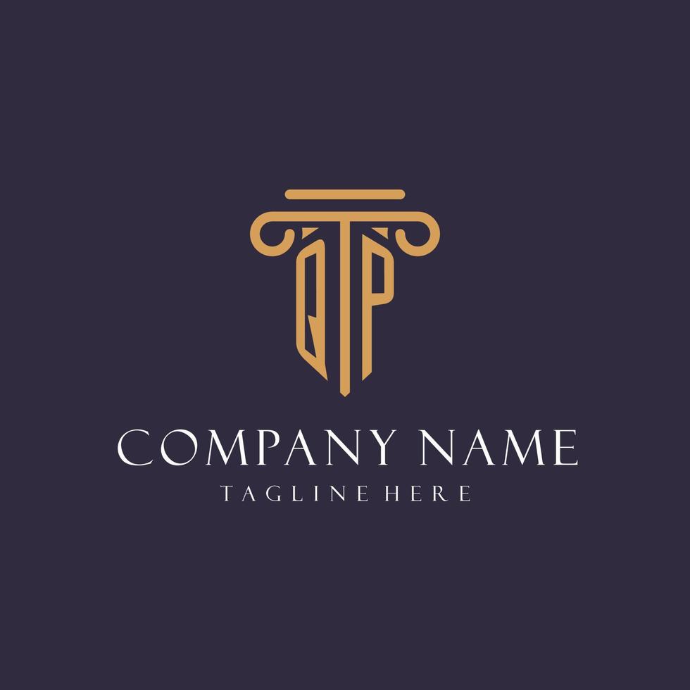 QP monogram initials design for law firm, lawyer, law office with pillar style vector