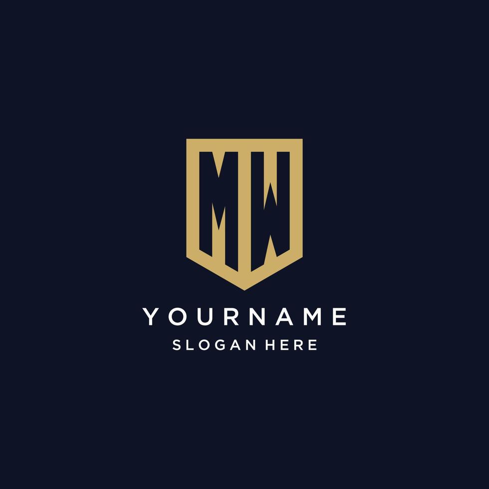MW monogram initials logo design with shield icon vector