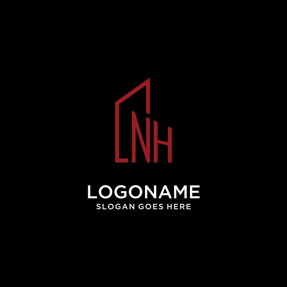 NH initial monogram with building logo design vector